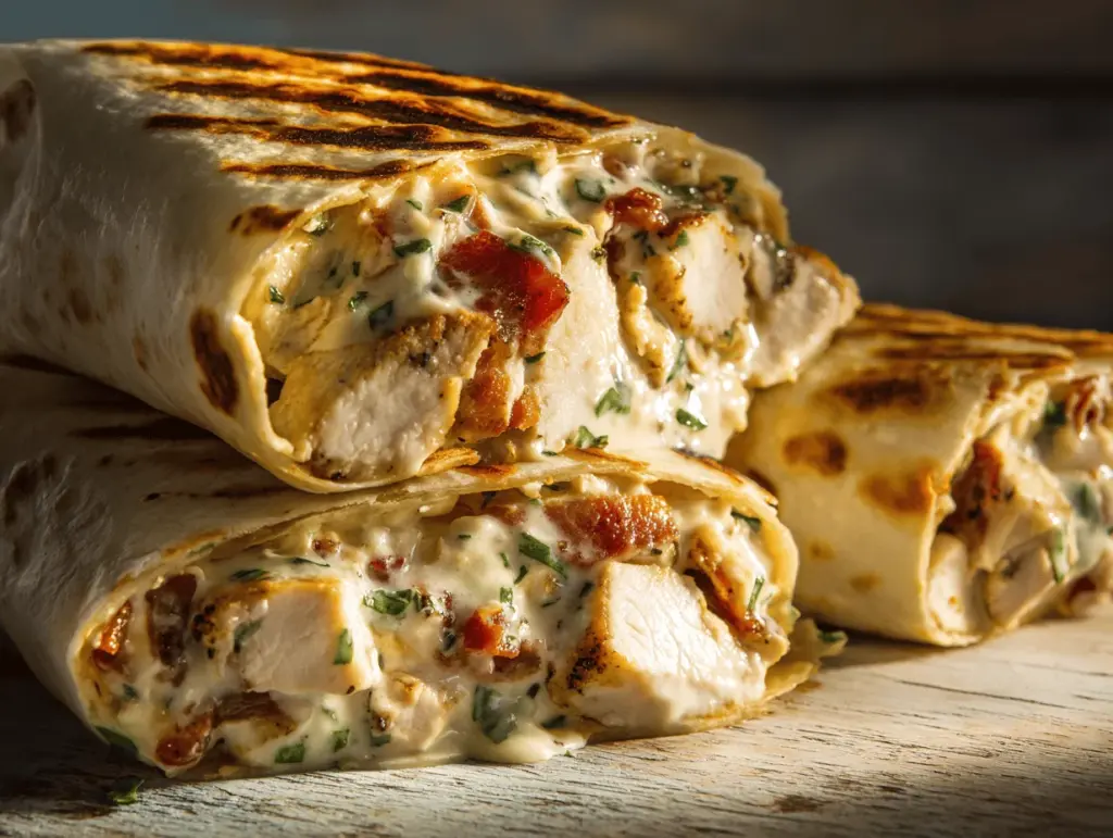 cheesy ranch chicken bacon wraps - featured image