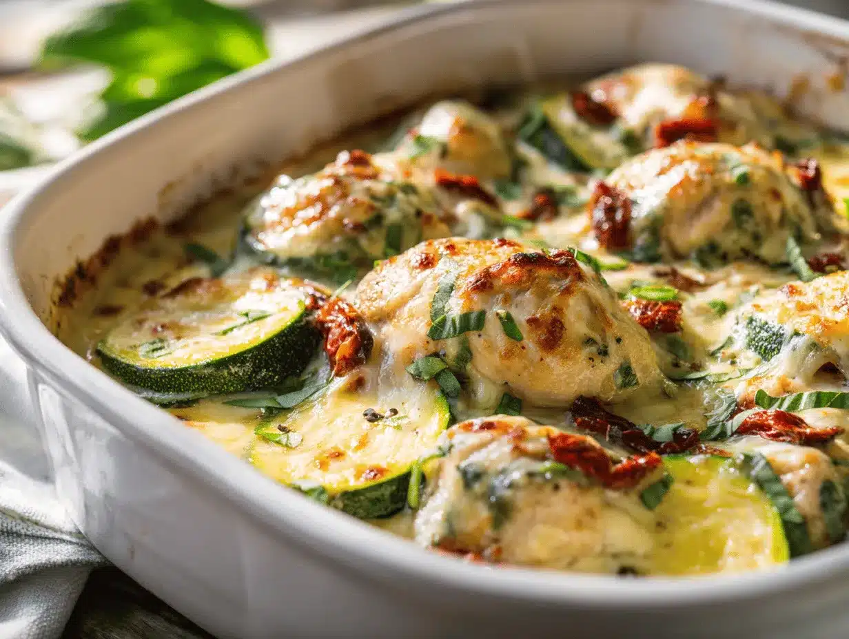 Creamy Tuscan Chicken Zucchini Bake preparation steps
