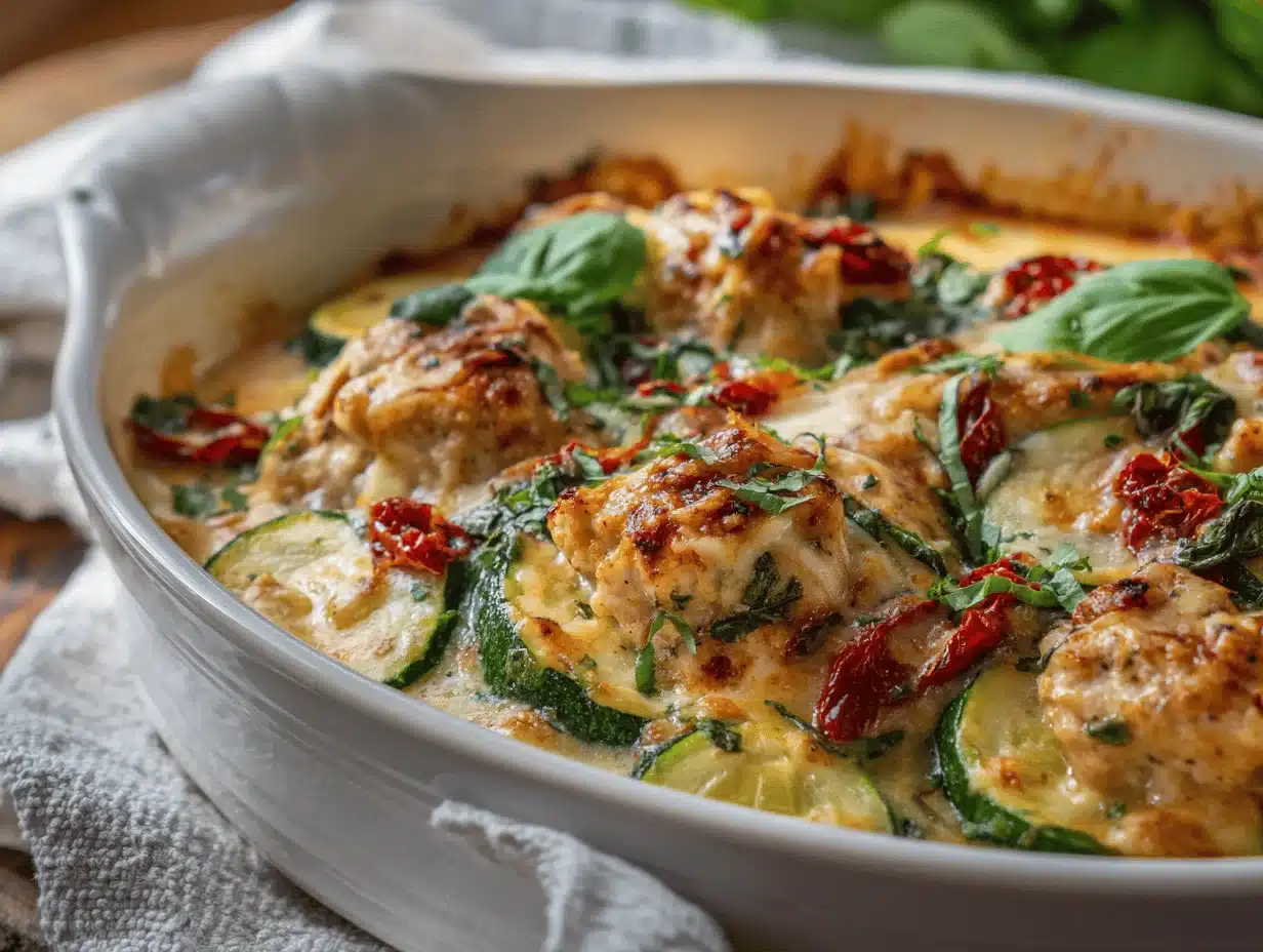 Creamy Tuscan Chicken Zucchini Bake - featured image
