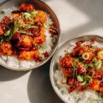crispy sweet chili chicken bowls - featured image